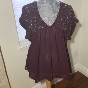 Grayson Threads Plum Embellished V-Neck Blouse